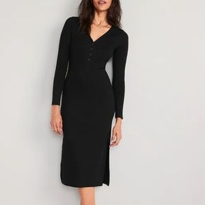 Old Navy Black Long-Sleeve V-Neck Midi Dress